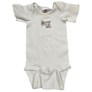 Baby Guess Layette White Ribbed Clothes Bodysuit Bears Logo Unisex Vintage 0-3